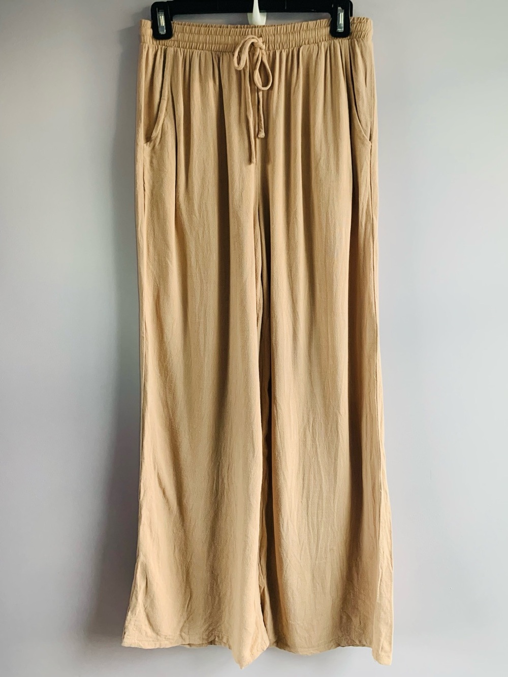 Sadie & Sage Wide Leg Pants Camel Tan Linen Blend Stretch Waist Fall EUC Medium
